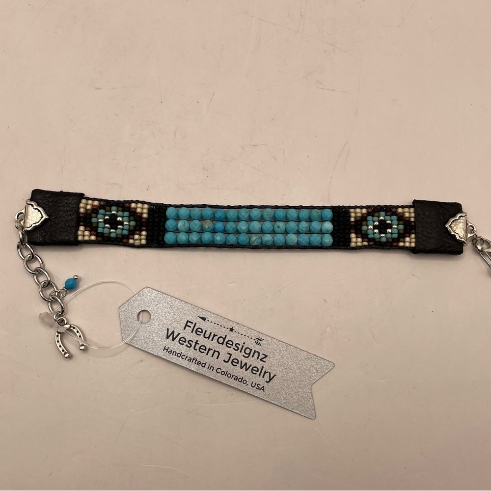 Turquoise and Leather Cuff Bracelet beaded native festival